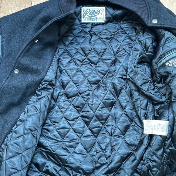 Roots Vintage Varsity Jacket Leather Wool Black Bomber Medium Small S M - Picture 11 of 13